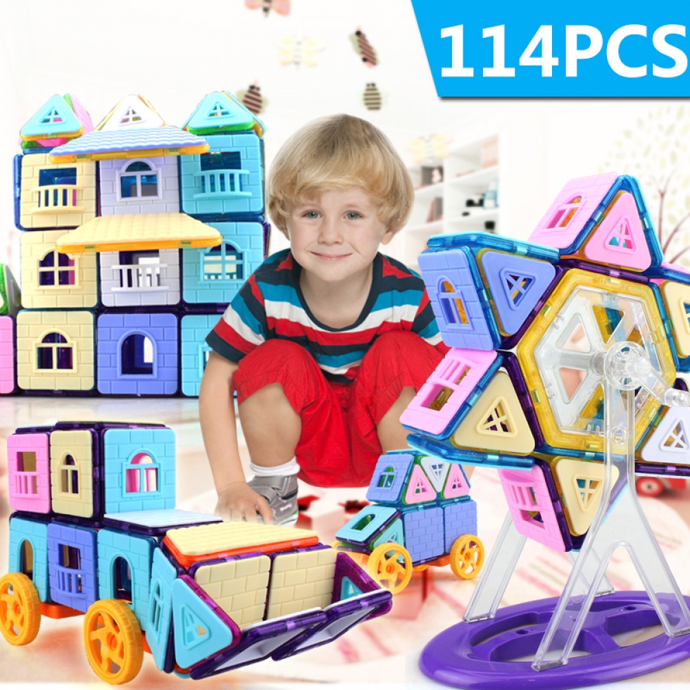 114PCS Mini Magnetic Building Blocks Magnetic Constructor Designer 3D Pulling DIY Educational Toys Kids Magnet Toys