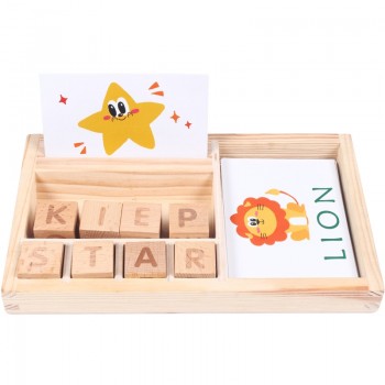 Baby Toy Spell Words 60pcs cards Chopping Building Wooden Block Learning and Educational Table Game Gifts for Children