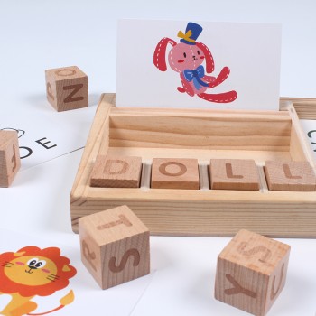 Baby Toy Spell Words 60pcs cards Chopping Building Wooden Block Learning and Educational Table Game Gifts for Children