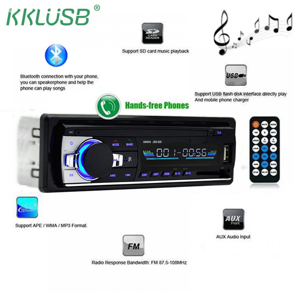 autoradio 1 din car radio JSD-520 car stereo bluetooth audio mp3 recorder usb sd aux input oto teypleri auto radio car player