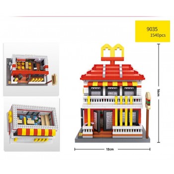 City street view micro diamond building block shell Gas station Starbuck Mcdonalds apple store Restaurant nanoblock toys bricks