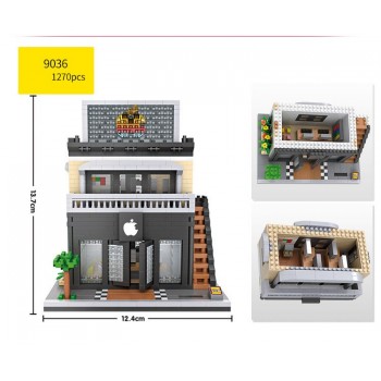 City street view micro diamond building block shell Gas station Starbuck Mcdonalds apple store Restaurant nanoblock toys bricks