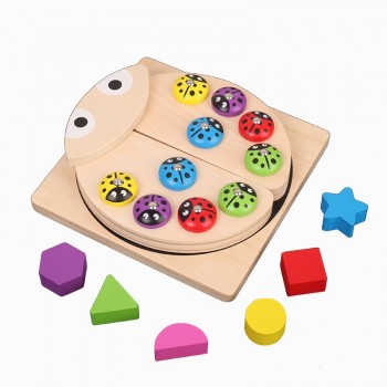 Educational toy Baby Wooden toys Ladybug Game multicolour Shape block Learning amp; Educational table fish game for children