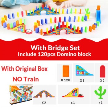 120pcs Domino Train car set Bridge Bell kit Colorful Plastic Dominoes Block Sticker Educational Children Toys Cute Birthday Gift