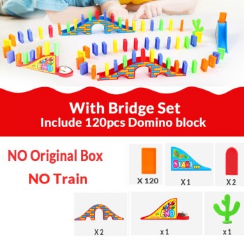 120pcs Domino Train car set Bridge Bell kit Colorful Plastic Dominoes Block Sticker Educational Children Toys Cute Birthday Gift
