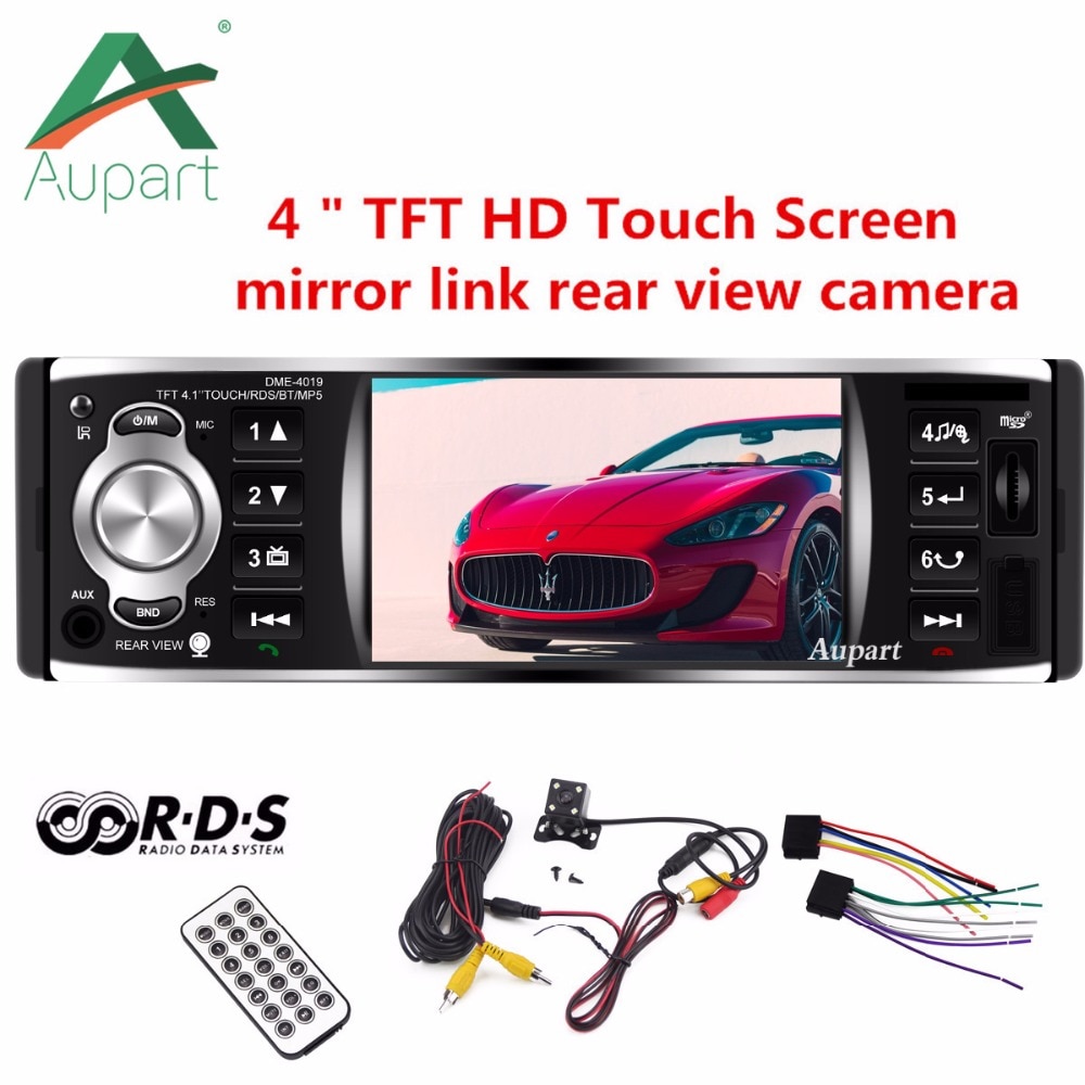 1 Din Car Radio 4 TFT Touch Screen Audio Stereo USB FM RDS Bluetooth Rearview Camera autoradio Mirror Link 4019b oto teypleri