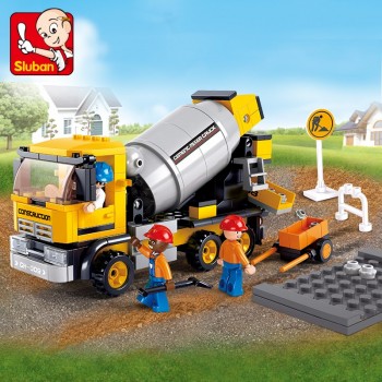 Sluban Building Block City Town Construction Heavy Engineering Cement Mixer Truck 296pcs Educational Bricks Toy Boy