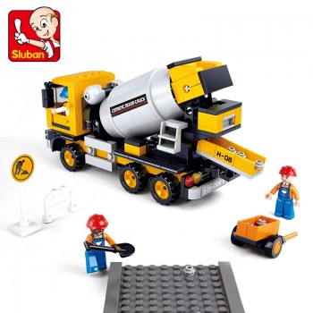 Sluban Building Block City Town Construction Heavy Engineering Cement Mixer Truck 296pcs Educational Bricks Toy Boy