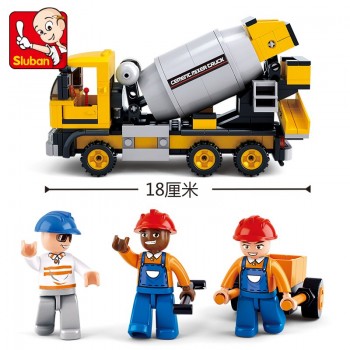 Sluban Building Block City Town Construction Heavy Engineering Cement Mixer Truck 296pcs Educational Bricks Toy Boy