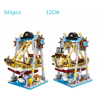 City Playground rides mini block Ferris wheel UFO Catcher pirate ship Merry-go-round Rotating aircraft stacking bricks toys