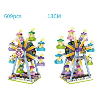 City Playground rides mini block Ferris wheel UFO Catcher pirate ship Merry-go-round Rotating aircraft stacking bricks toys