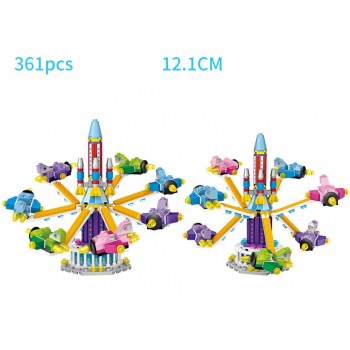 City Playground rides mini block Ferris wheel UFO Catcher pirate ship Merry-go-round Rotating aircraft stacking bricks toys