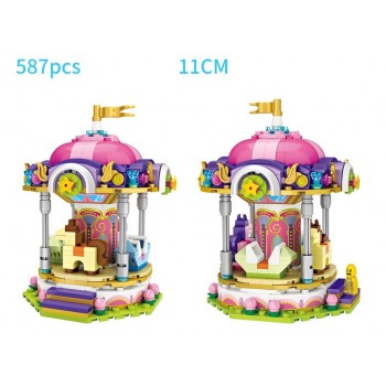 City Playground rides mini block Ferris wheel UFO Catcher pirate ship Merry-go-round Rotating aircraft stacking bricks toys
