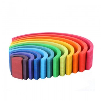 Rainbow Stacker Nesting Puzzle Blocks 12 PCs Wooden Building Blocks For Kids Toddler Baby