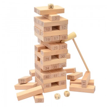 Quality Beech Wooden Tower 51 Pcs Wood Building Blocks Domino Jenga Game toy Amusing Kids Gift Parent-child Interaction Toys
