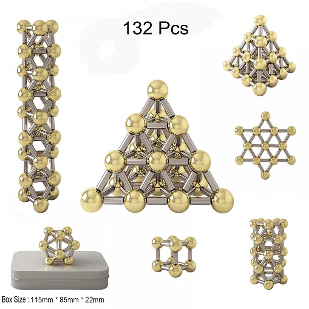 132pcs Magnetic Construction Set Toys,Magnetic Stick amp; Gold Plating Balls Building Blocks Fidget 3D Metal Puzzle Toys.