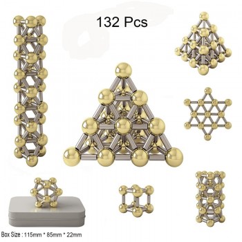 132pcs Magnetic Construction Set Toys,Magnetic Stick amp; Gold Plating Balls Building Blocks Fidget 3D Metal Puzzle Toys.