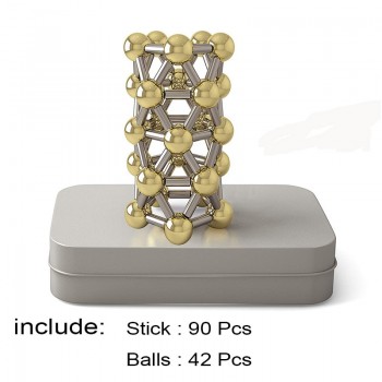 132pcs Magnetic Construction Set Toys,Magnetic Stick amp; Gold Plating Balls Building Blocks Fidget 3D Metal Puzzle Toys.