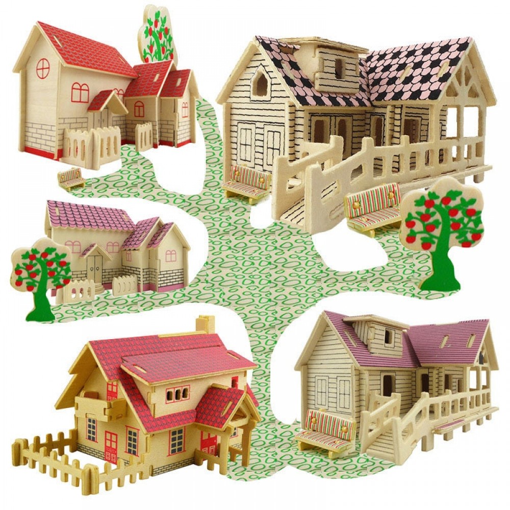 DIY Wooden Building Blocks Manual Assembly Toys 3D Model House Educational Toys for Kids
