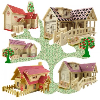 DIY Wooden Building Blocks Manual Assembly Toys 3D Model House Educational Toys for Kids