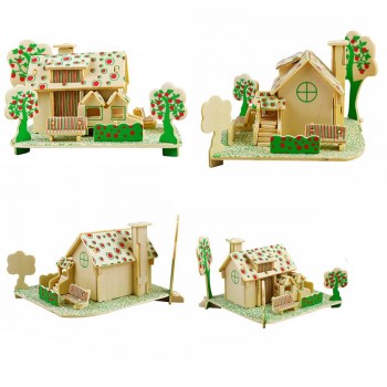 DIY Wooden Building Blocks Manual Assembly Toys 3D Model House Educational Toys for Kids