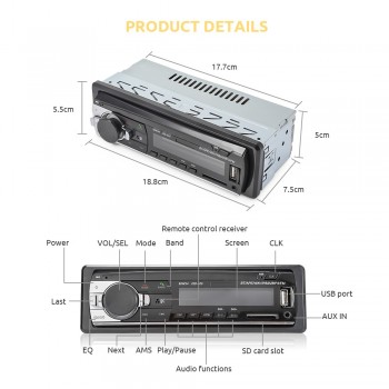 JSD - 520 Car MP3 Player Bluetooth 2.0  DC 12V In Dash 1 Din Car FM Radio Stereo Receiver With Remote Controller