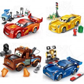 Hot cartoon movie sports car story mini block racing mcqueens jackson Ramirez trailer truck bricks toys for children gifts