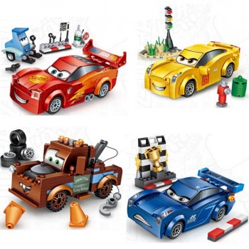 Hot cartoon movie sports car story mini block racing mcqueens jackson Ramirez trailer truck bricks toys for children gifts