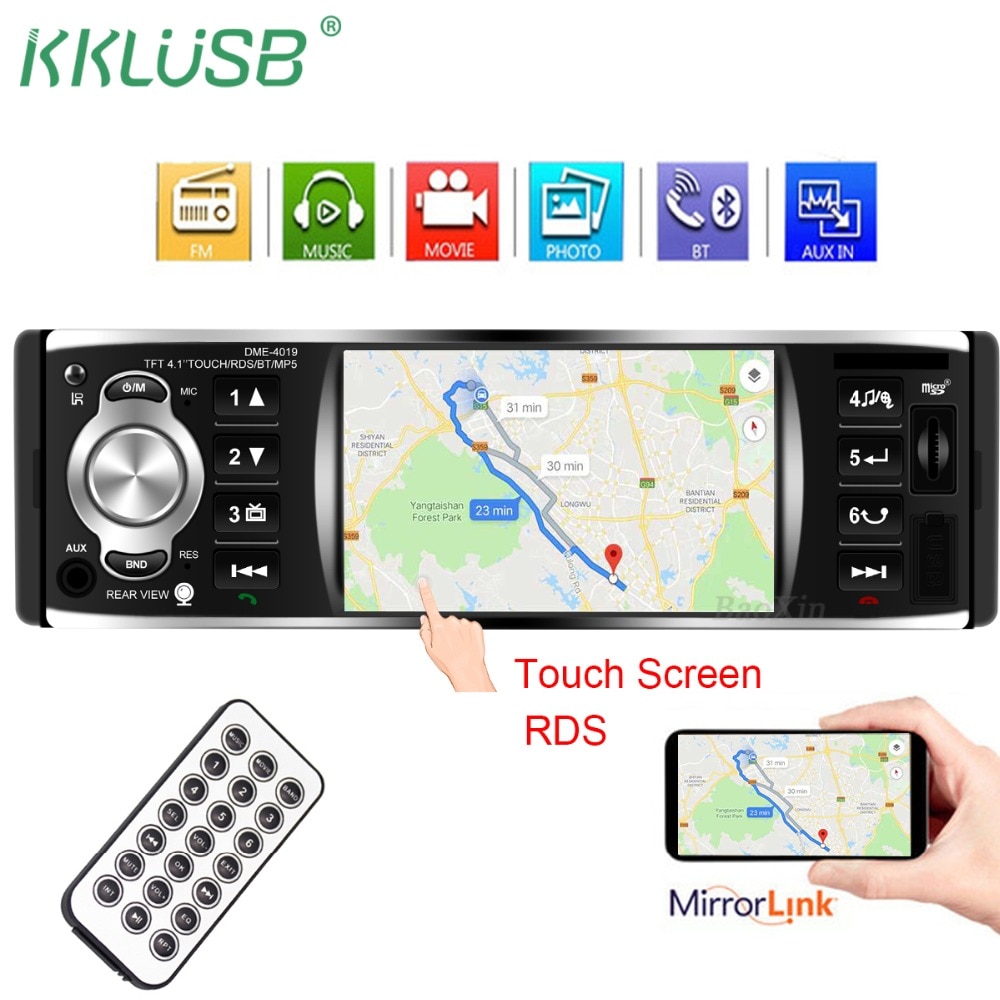 car radio player autoradio 1 din 12v 4.1 inch touch screen auto audio Mirror link RDS Bluetooth rear view camera car stereo