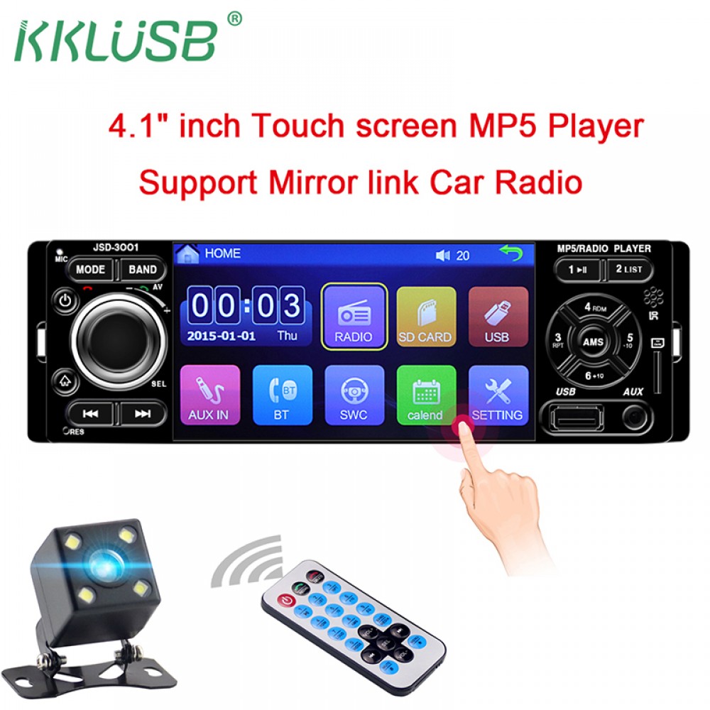 autoradio car radio 1 din 12v 4.1 inch touch screen auto audio mirror link car stereo bluetooth rear view camera usb aux player