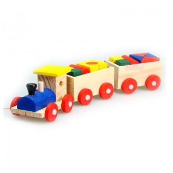 Early Childhood Toys Educational Toys Three Blocks Building Blocks Small Train Dragging Wooden Toys For Kids Children Xmas Gift