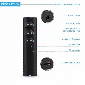 AOZBZ Wireless 3.5mm Car Kit Bluetooth Hands Free Audio Receiver Music adapter With Mic Auto AUX Streaming A2DP Car Stereo