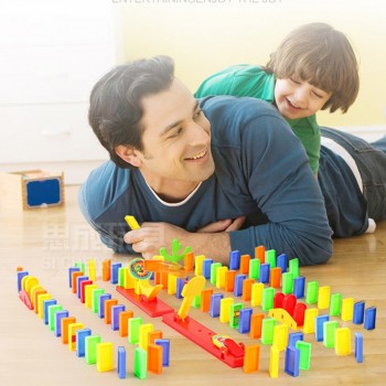Domino Train set Catapult kit Puzzle Educational 120/60PCS Plastic Dominoes Blocks Brick DIY sound light Toy gift for boy girl