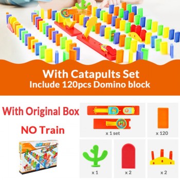 Domino Train set Catapult kit Puzzle Educational 120/60PCS Plastic Dominoes Blocks Brick DIY sound light Toy gift for boy girl