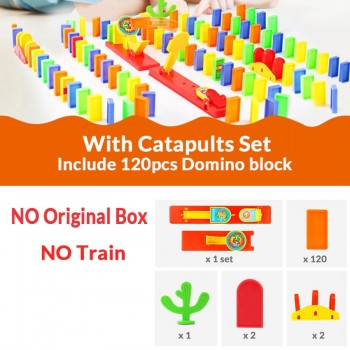 Domino Train set Catapult kit Puzzle Educational 120/60PCS Plastic Dominoes Blocks Brick DIY sound light Toy gift for boy girl