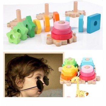 Baby Kids Rainbow Wooden 4 Column Blocks Sets Educational Geometric Shape Matching Toys for Children Animal Stacking Oyuncak