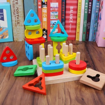Wooden Puzzle Toddler Toys Shapes Sorter Preschool Geometric Blocks Stacking Games Toy for Kids Baby Gift