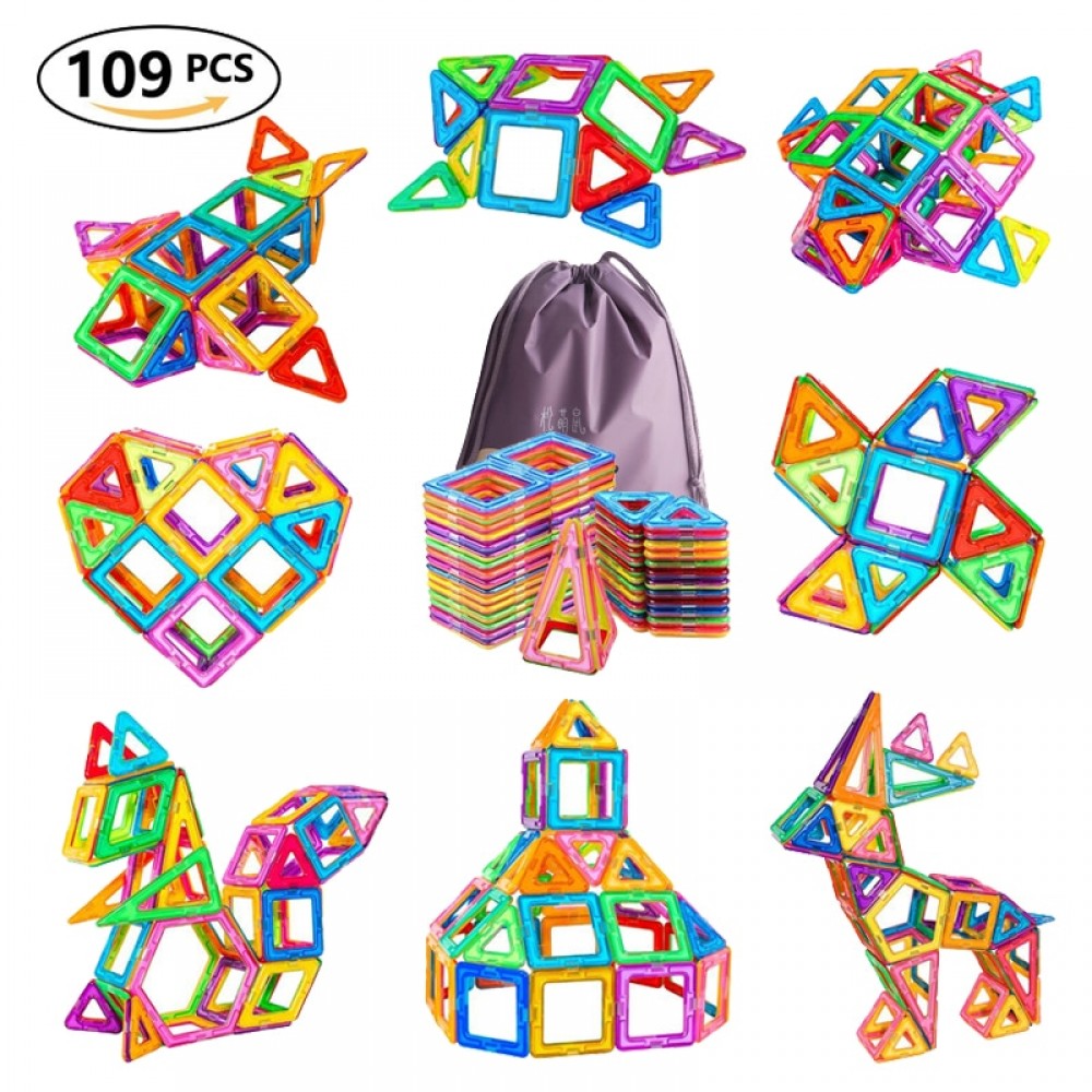 109pcs Big Size Magnetic Designer Blocks Plastic Building amp; Construction Toys Magnetic Tiles Set Educational Toys For Children