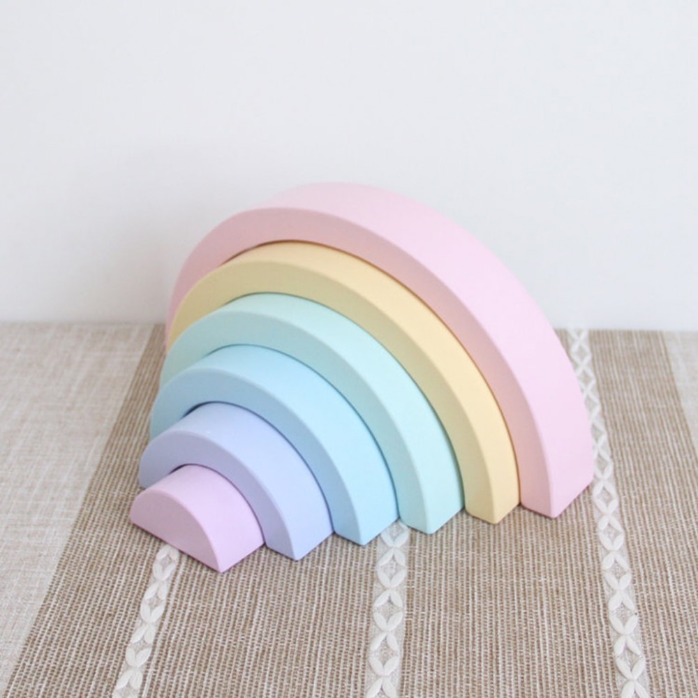 Montessori Wooden Stacking Rings Arch Blocks Kids Baby Developmental Educational Toy Set  -Macaron Color