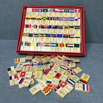 100pcs wooden country flag domino blocks for children educational toys/ Kids baby early learning National flag wood donimo block