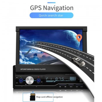 7 Inch 1 DIN Touch Screen Car MP5 Player GPS Sat NAV Bluetooth Stereo Retractable Radios Camera Support For Multi-Languages