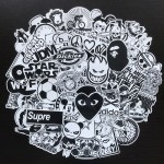 AQK 50Pcs Brand Tide Black White Stickers Vinyl Dope Sticker Graffiti Bomb Decals Pack Skateboard Luggage Laptop Bike Guitar Car