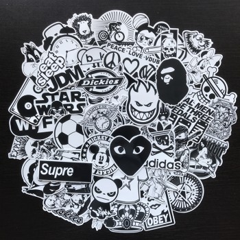 AQK 50Pcs Brand Tide Black White Stickers Vinyl Dope Sticker Graffiti Bomb Decals Pack Skateboard Luggage Laptop Bike Guitar Car