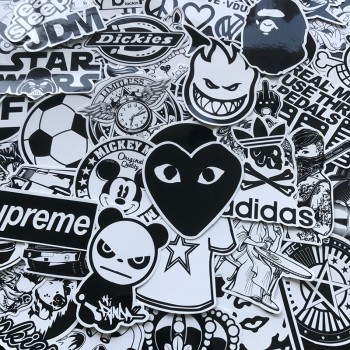 AQK 50Pcs Brand Tide Black White Stickers Vinyl Dope Sticker Graffiti Bomb Decals Pack Skateboard Luggage Laptop Bike Guitar Car