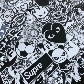 AQK 50Pcs Brand Tide Black White Stickers Vinyl Dope Sticker Graffiti Bomb Decals Pack Skateboard Luggage Laptop Bike Guitar Car