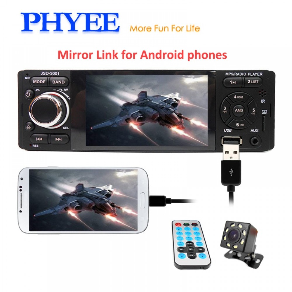 1 Din Mirror Link Car Radio Bluetooth Autoradio Touch Screen Auto Stereo Video HD MP5 Player USB TF Aux ISO Head Unit JSD-3001
