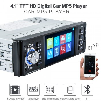 4.1 Inch 1 Din HD Bluetooth Car Stereo Radio Auto MP3 MP5 Audio Player Support USB FM TF AUX Reverse Rearview Camera
