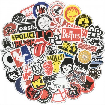 AQK 50pcs/lot Retro Rock Band Music Stickers Grean Day RHCP Dead Kennedys For Guitar Skateboard Suitcase DIY Waterproof Decals