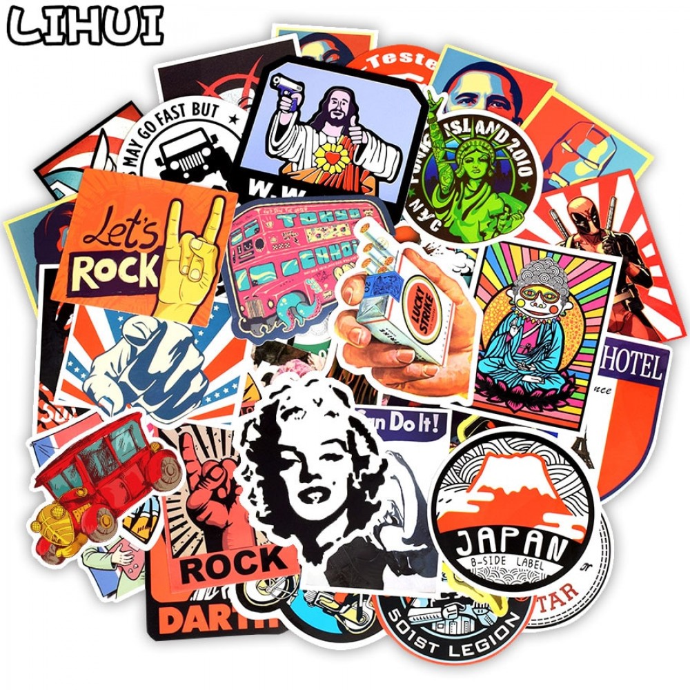 50 PCS Retro Style Sticker Graffiti Travel Funny JDM Stickers for DIY Sticker on Suitcase Luggage Laptop Bicycle Skateboard Car