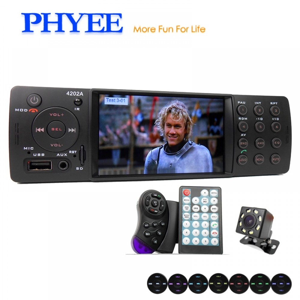 4 Auto Radio Car Stereo 1 Din Bluetooth Autoradio MP5 HD Video Player MP3 USB TF Aux Remotes In-dash Head Unit PHYEE VX-4202ABT